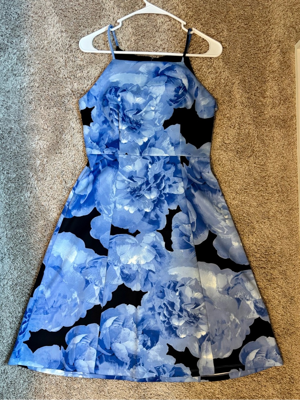 Blue Floral High Neck Dress
